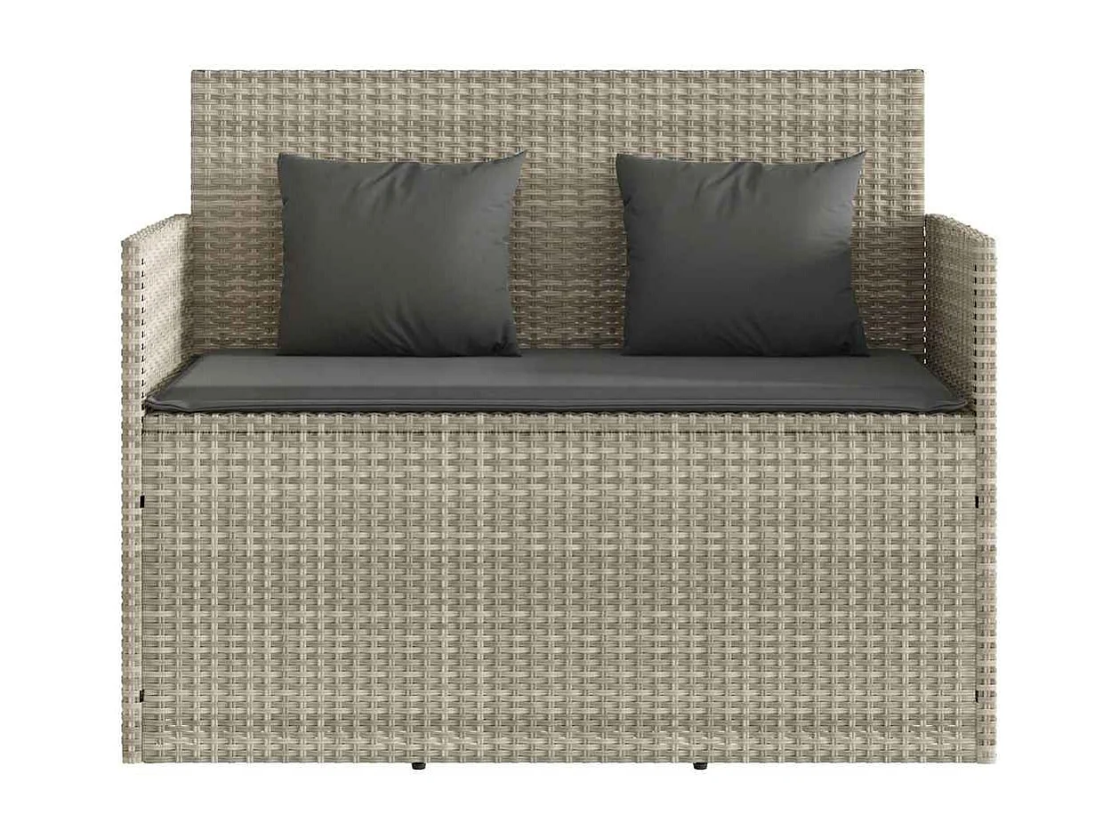 Tuinbank met kussens poly rattan lichtgrijs