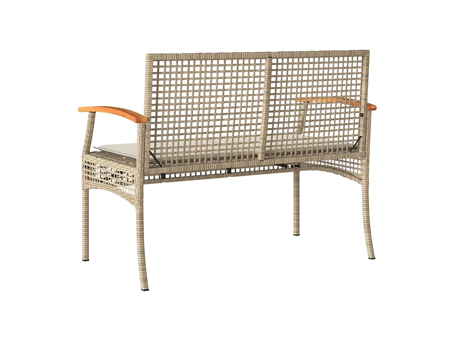 Banco de jardín con cojín ratán sintético beige y madera acacia