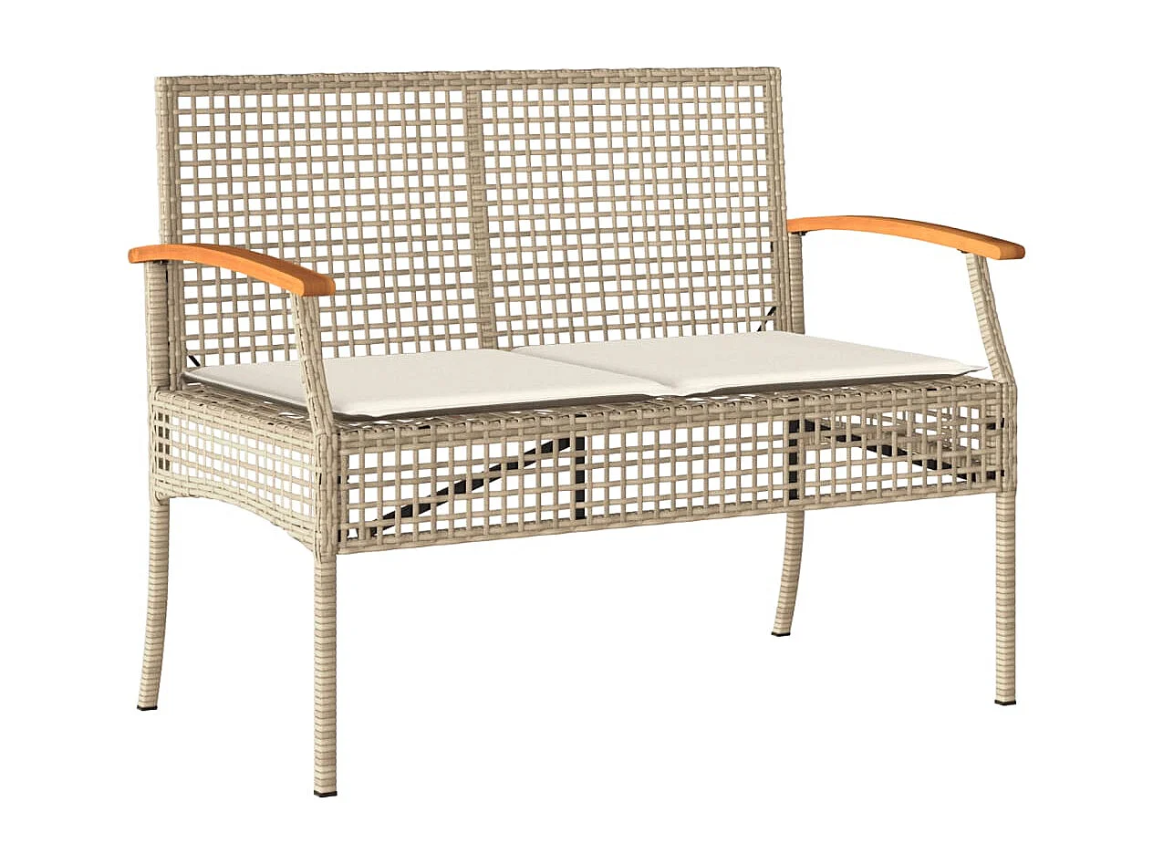 Tuinbank met kussen poly rattan en acaciahout beige