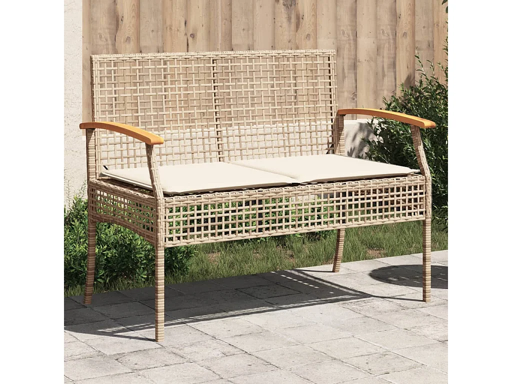 Tuinbank met kussen poly rattan en acaciahout beige