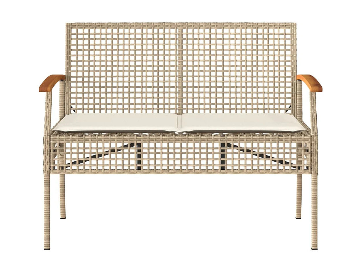 Tuinbank met kussen poly rattan en acaciahout beige