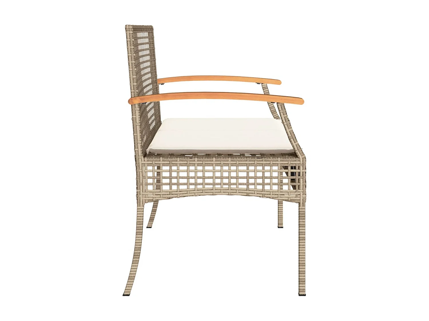 Tuinbank met kussen poly rattan en acaciahout beige