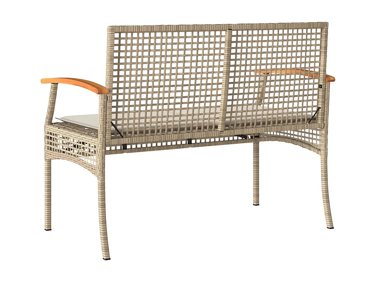 Tuinbank met kussen poly rattan en acaciahout beige