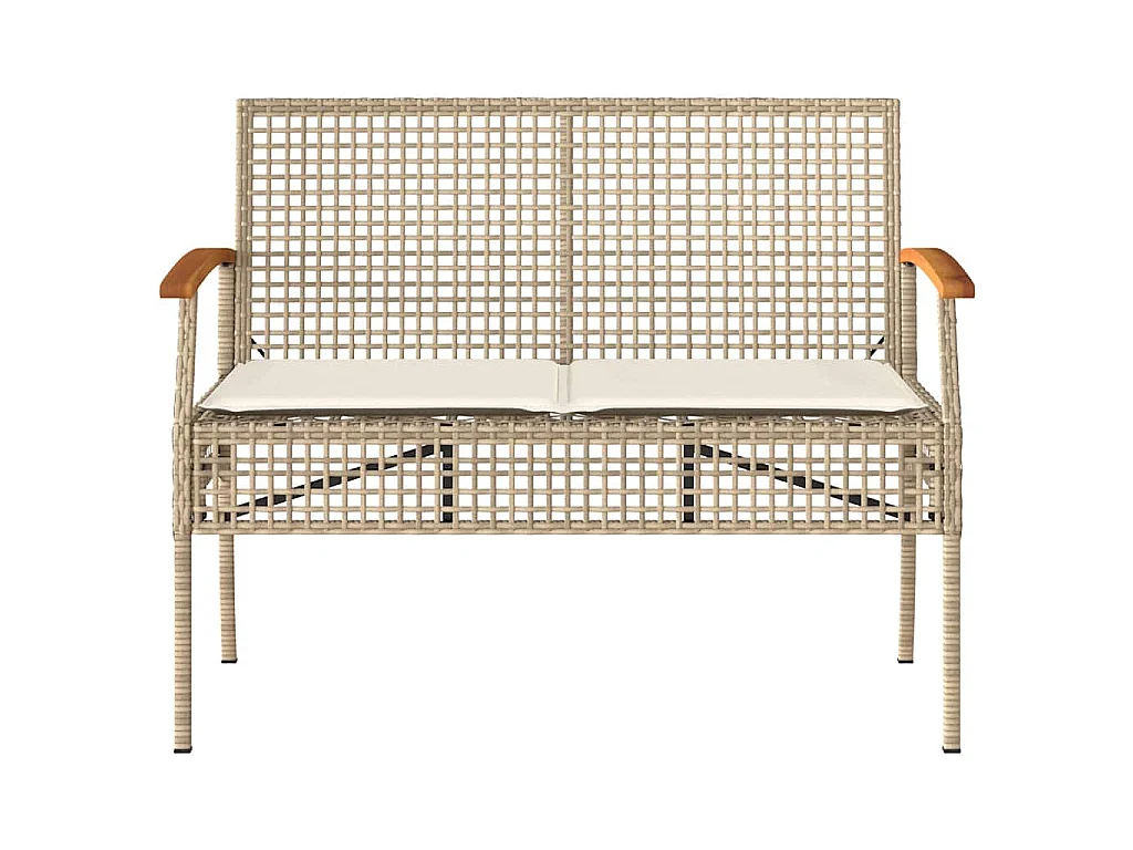 Panca da Giardino con Cuscino Beige Polyrattan e Legno Acacia