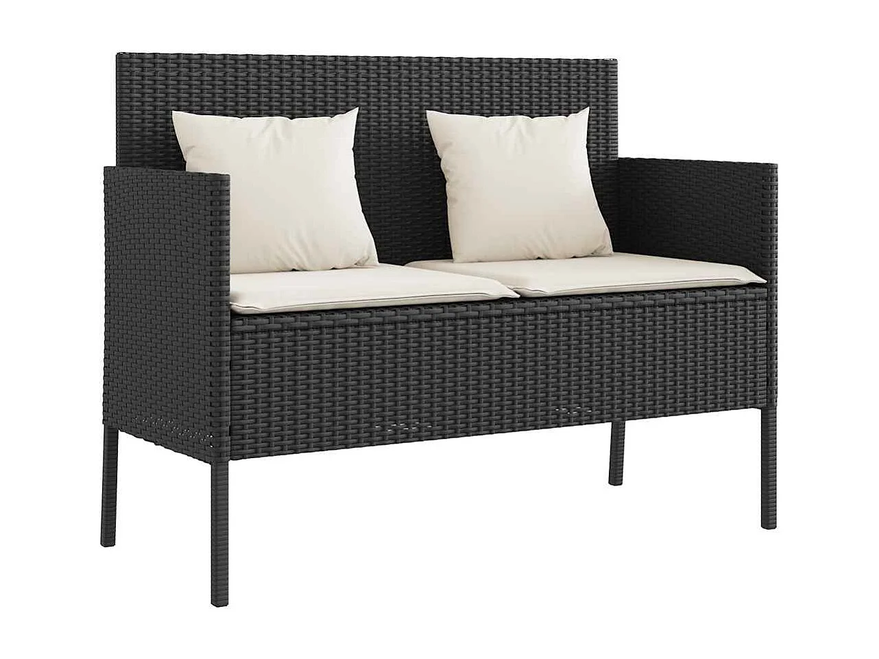 Banc de jardin avec coussins noir résine tressée