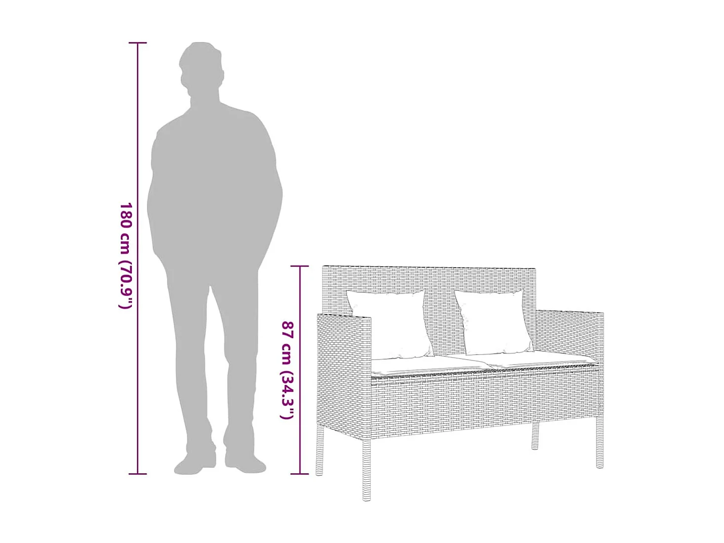 Banc de jardin avec coussins noir résine tressée