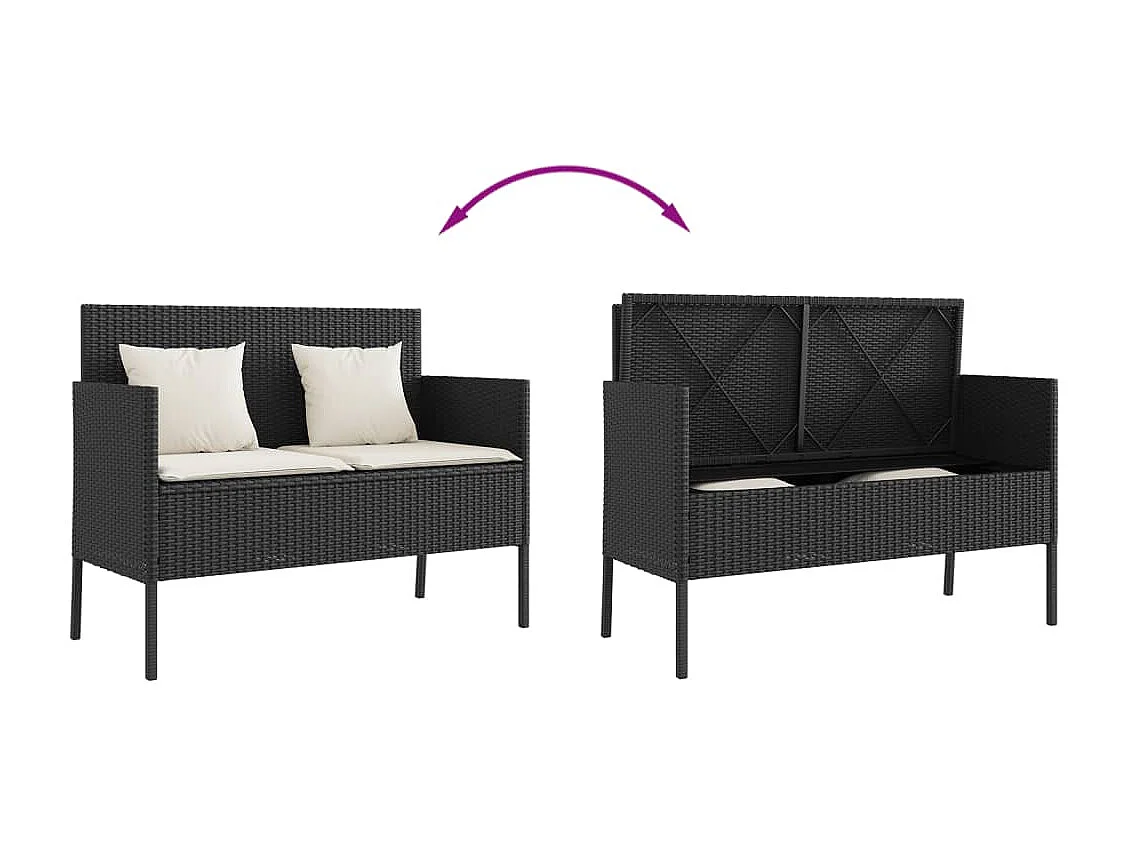 Banc de jardin avec coussins noir résine tressée