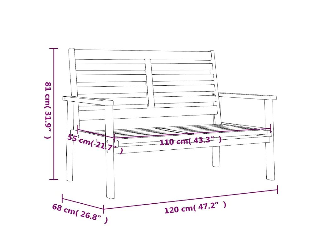 Gartensofa 120 cm Massivholz Akazie
