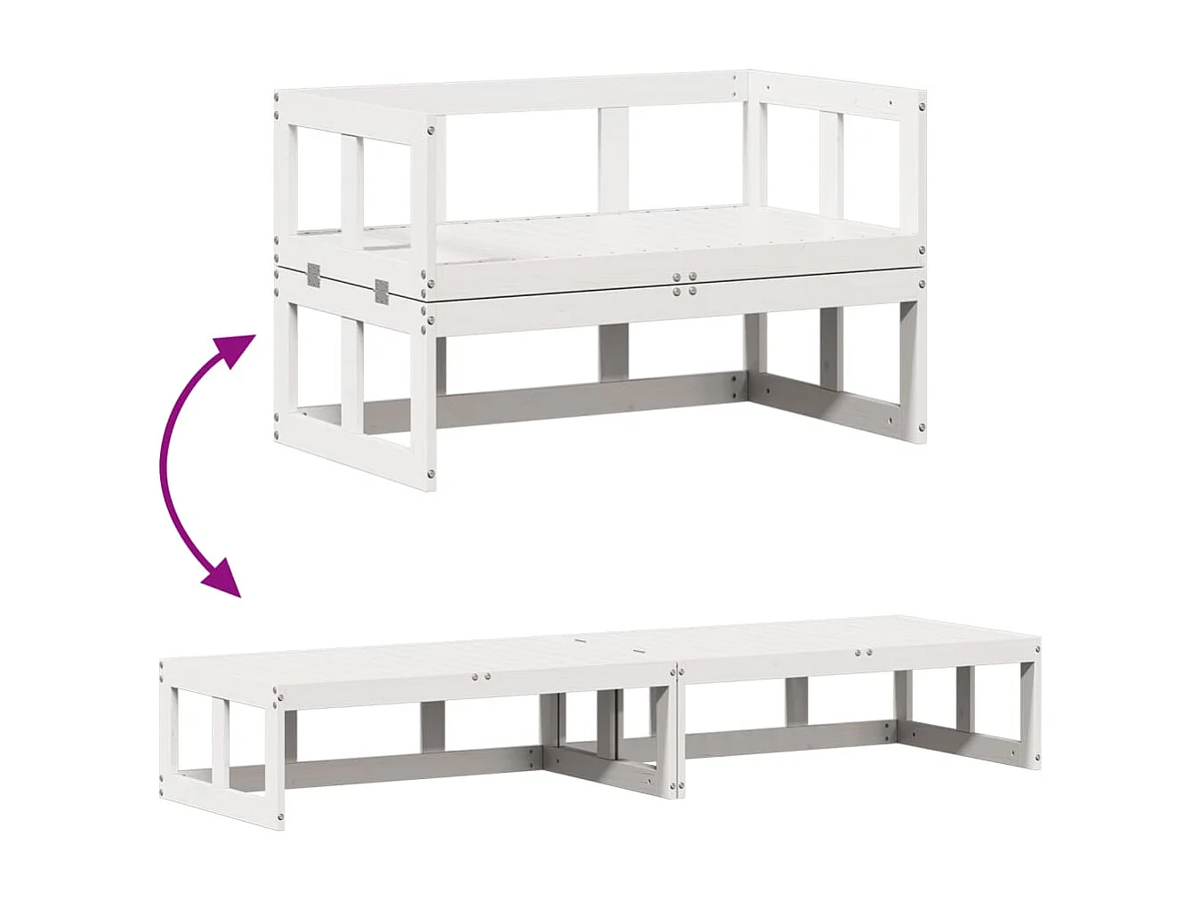 Canapé de jardin extensible blanc bois massif de pin