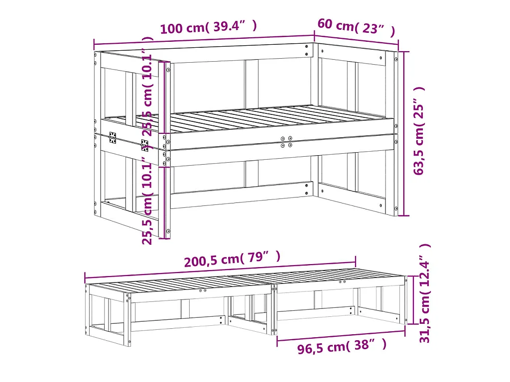 Canapé de jardin extensible blanc bois massif de pin