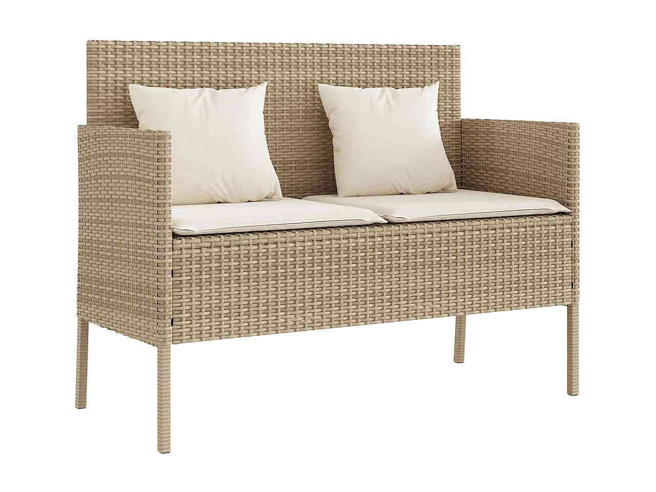 Tuinbank met kussens poly rattan beige