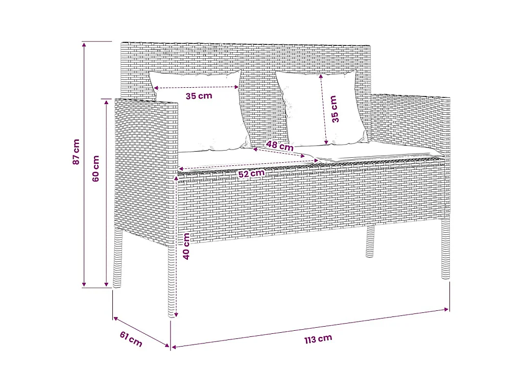 Tuinbank met kussens poly rattan beige