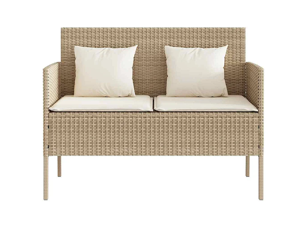 Tuinbank met kussens poly rattan beige