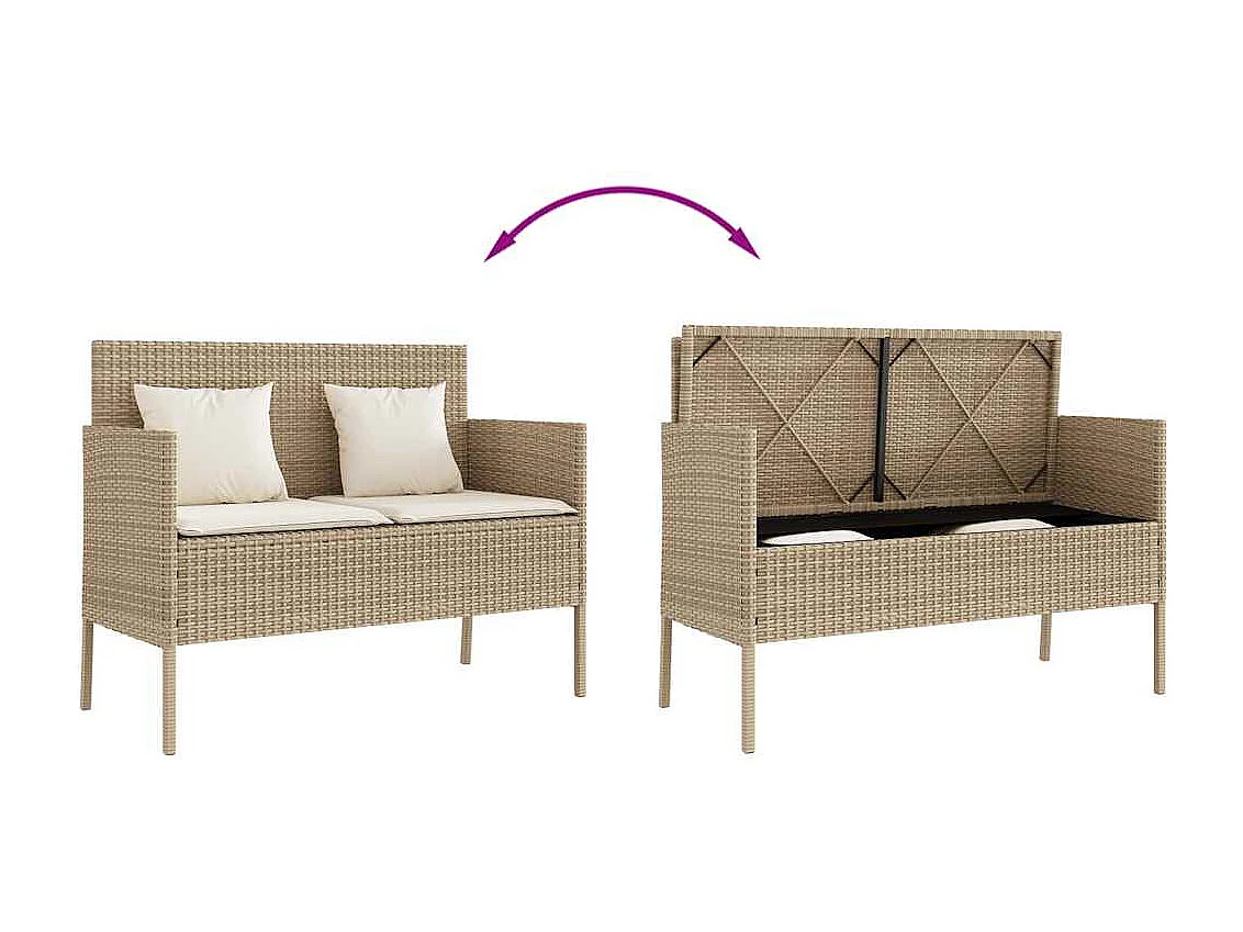 Tuinbank met kussens poly rattan beige