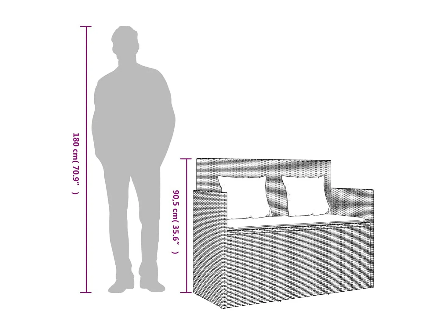 Banc de jardin avec coussins beige résine tressée