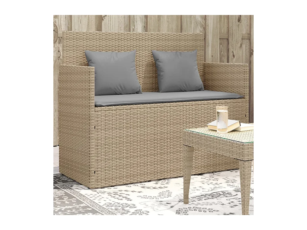 Tuinbank met kussens poly rattan beige