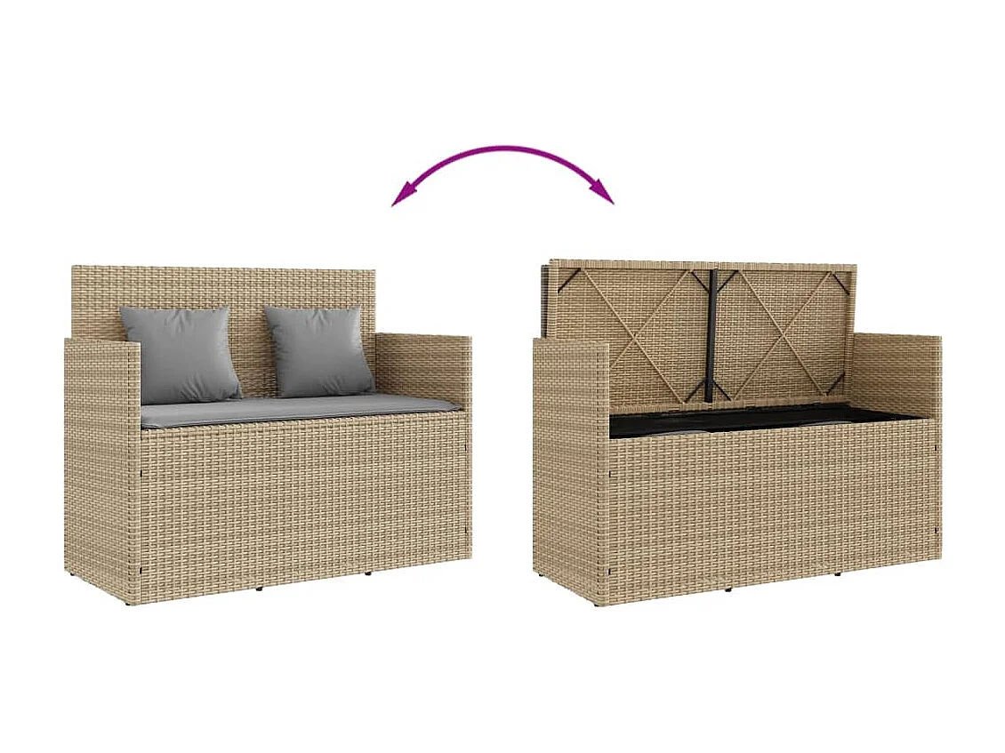 Gartenbank mit Kissen Beige Poly Rattan