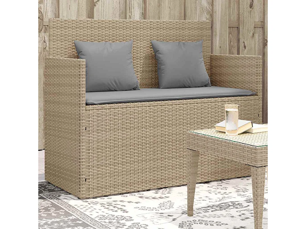 Tuinbank met kussens poly rattan beige