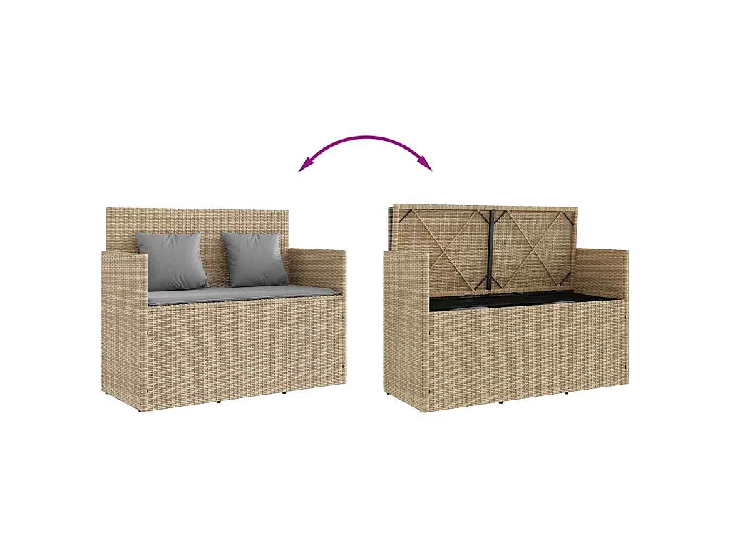 Tuinbank met kussens poly rattan beige