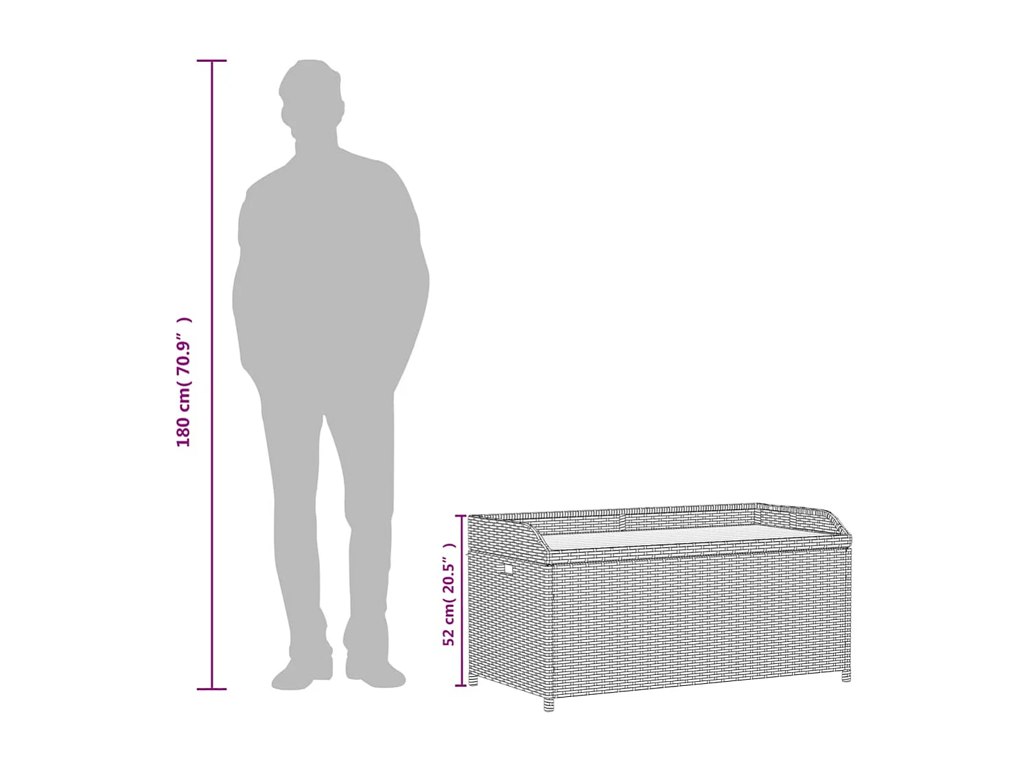 Bank mit Stauraum Grau 100x50x52 cm Poly Rattan Akazienholz