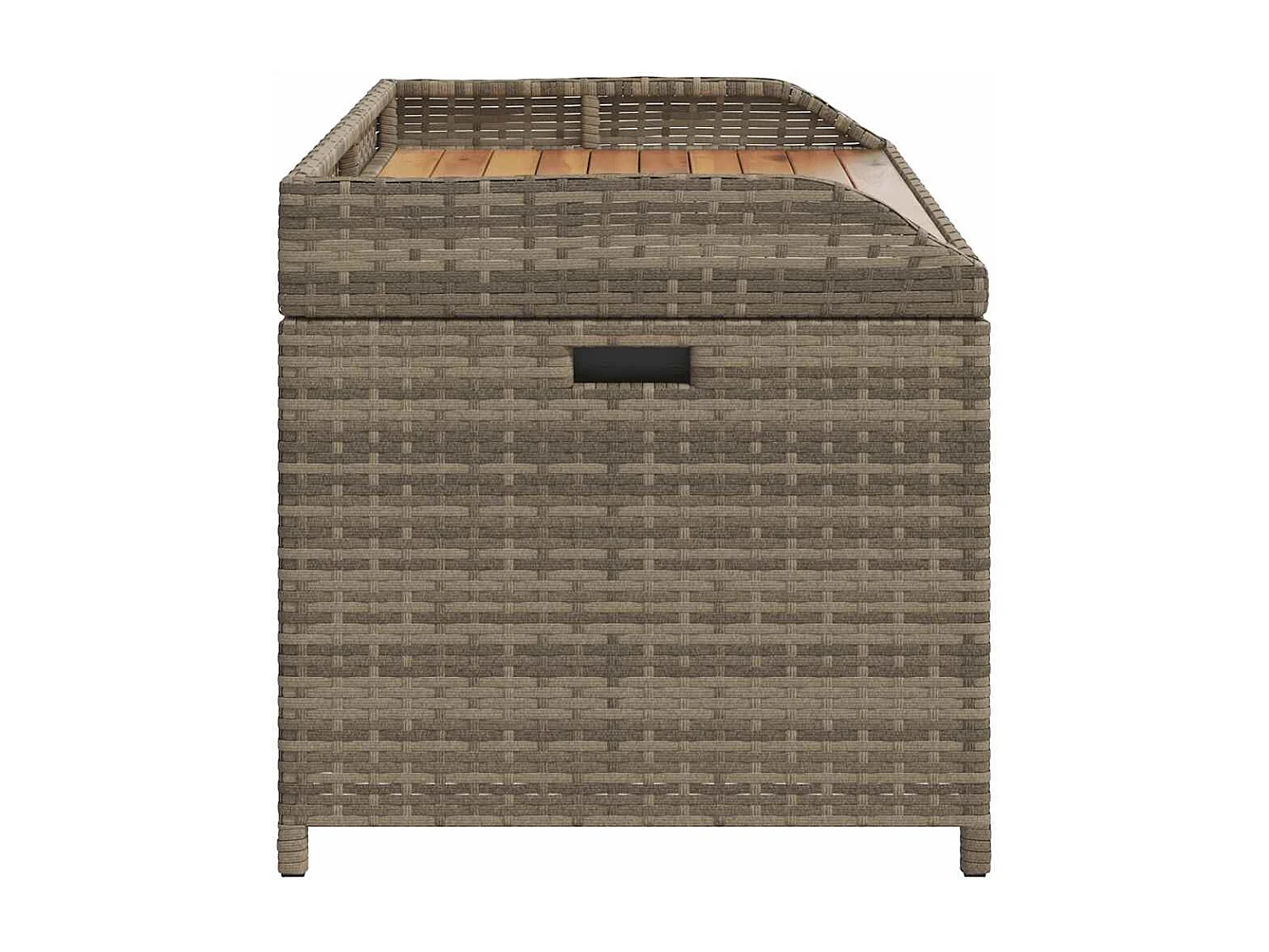 Banc de rangement gris résine tressée et bois d'acacia