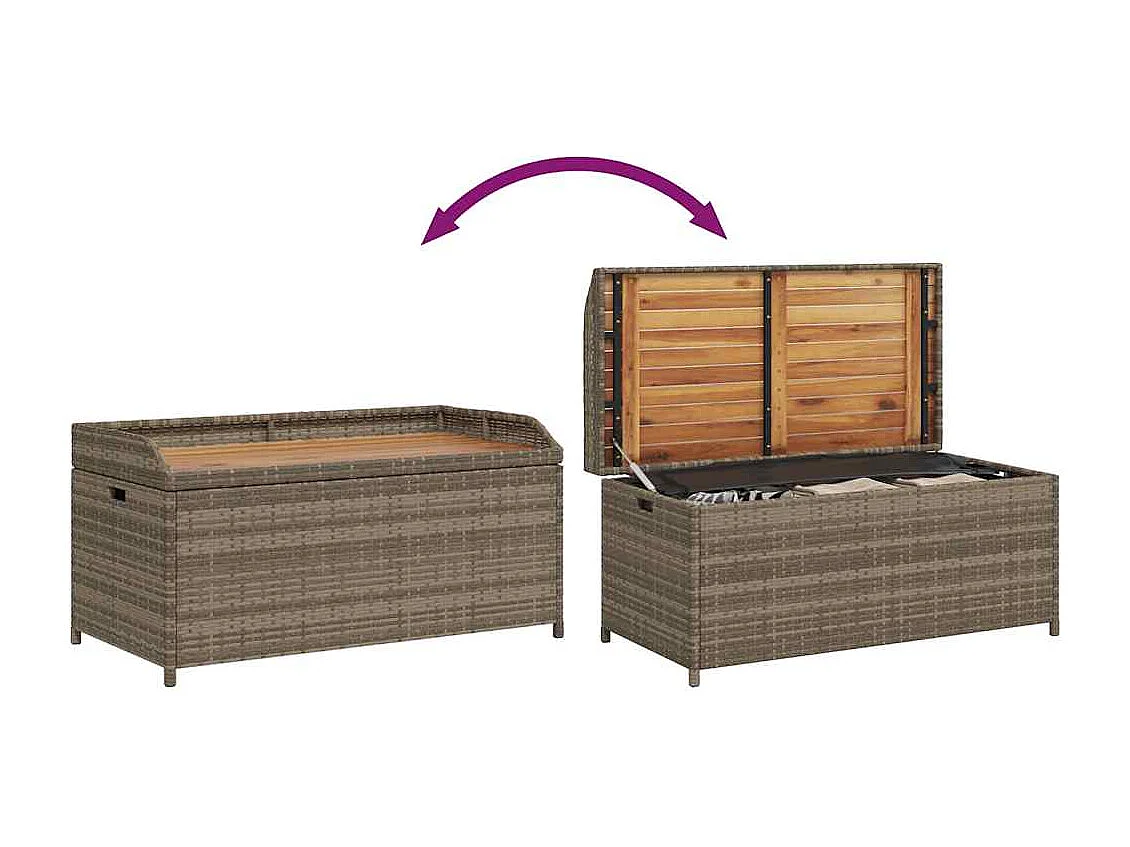 Banc de rangement gris résine tressée et bois d'acacia