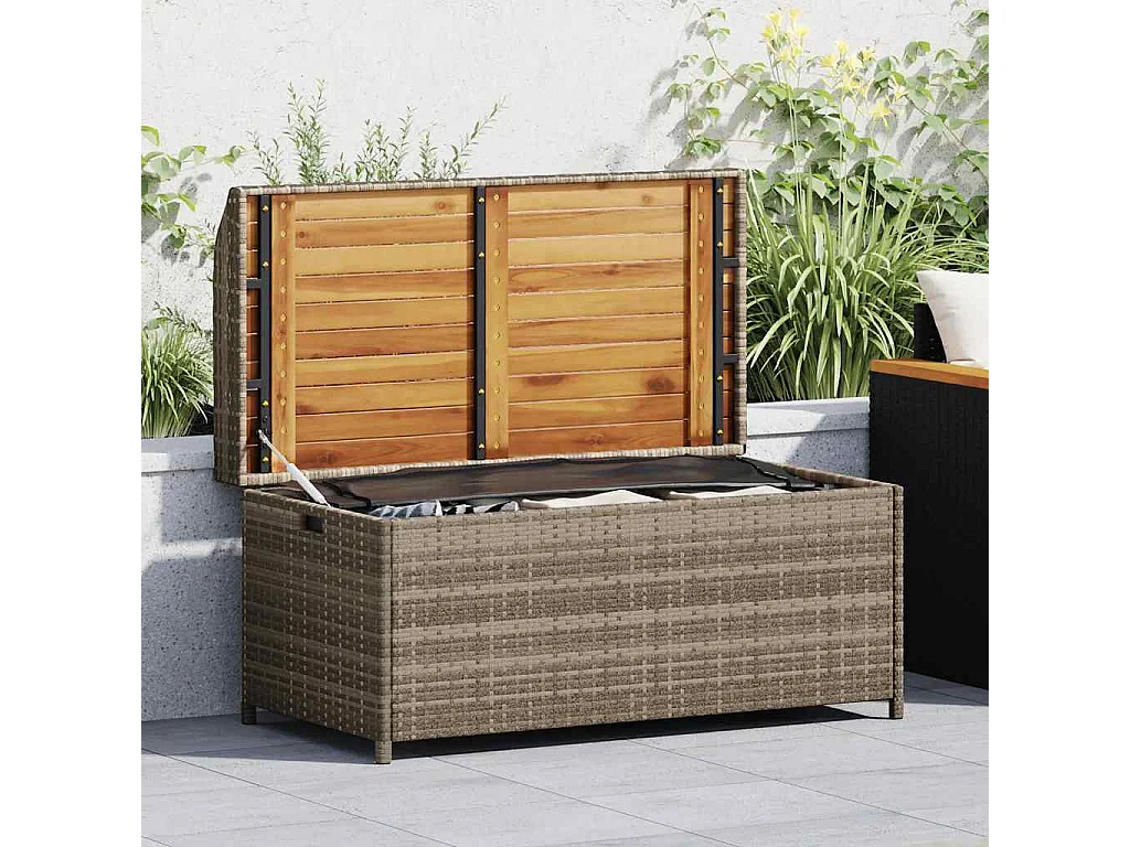 Panca Portaoggetti Giardino Grigia 100x50x52 Polyrattan Acacia