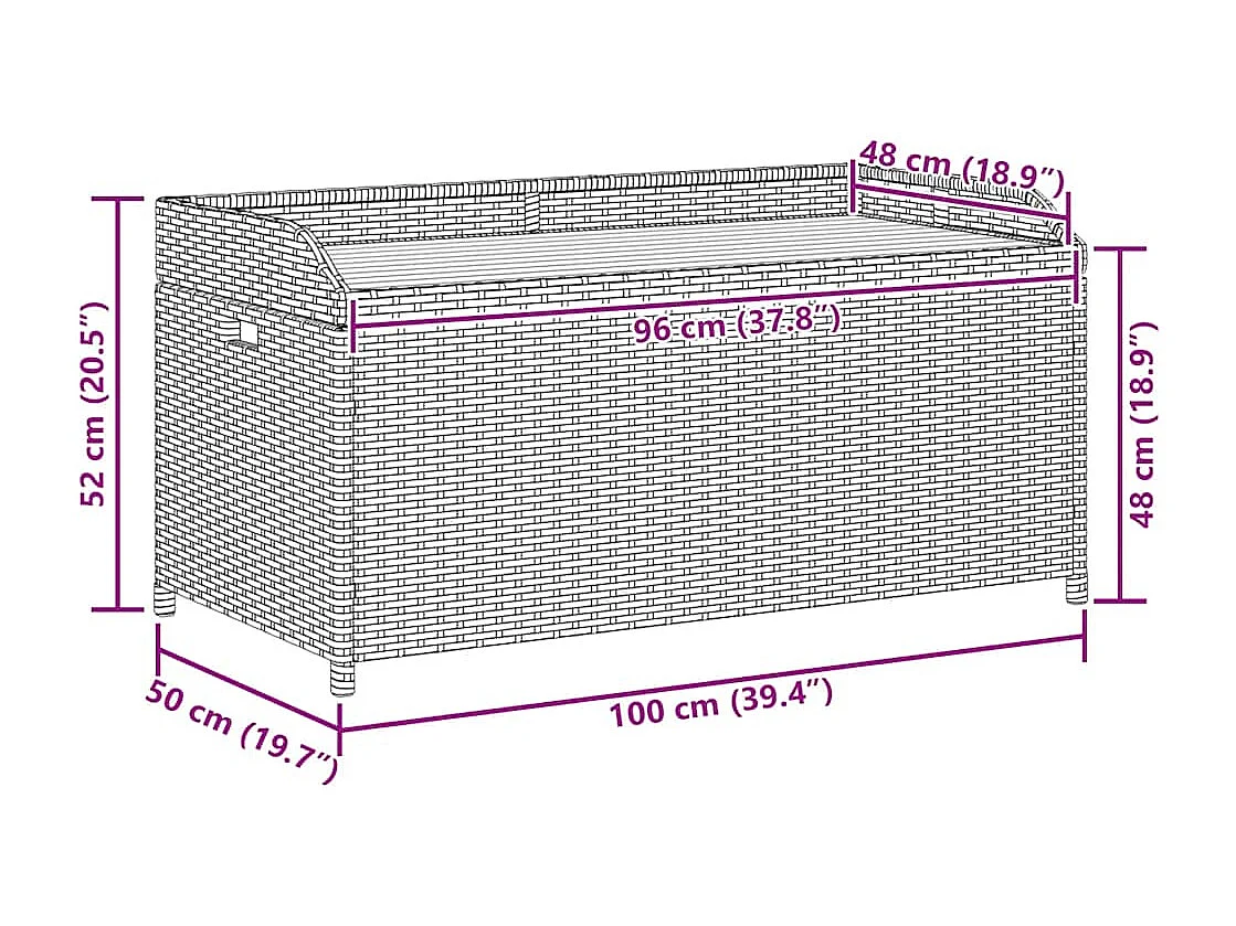 Panca Portaoggetti Giardino Grigia 100x50x52 Polyrattan Acacia