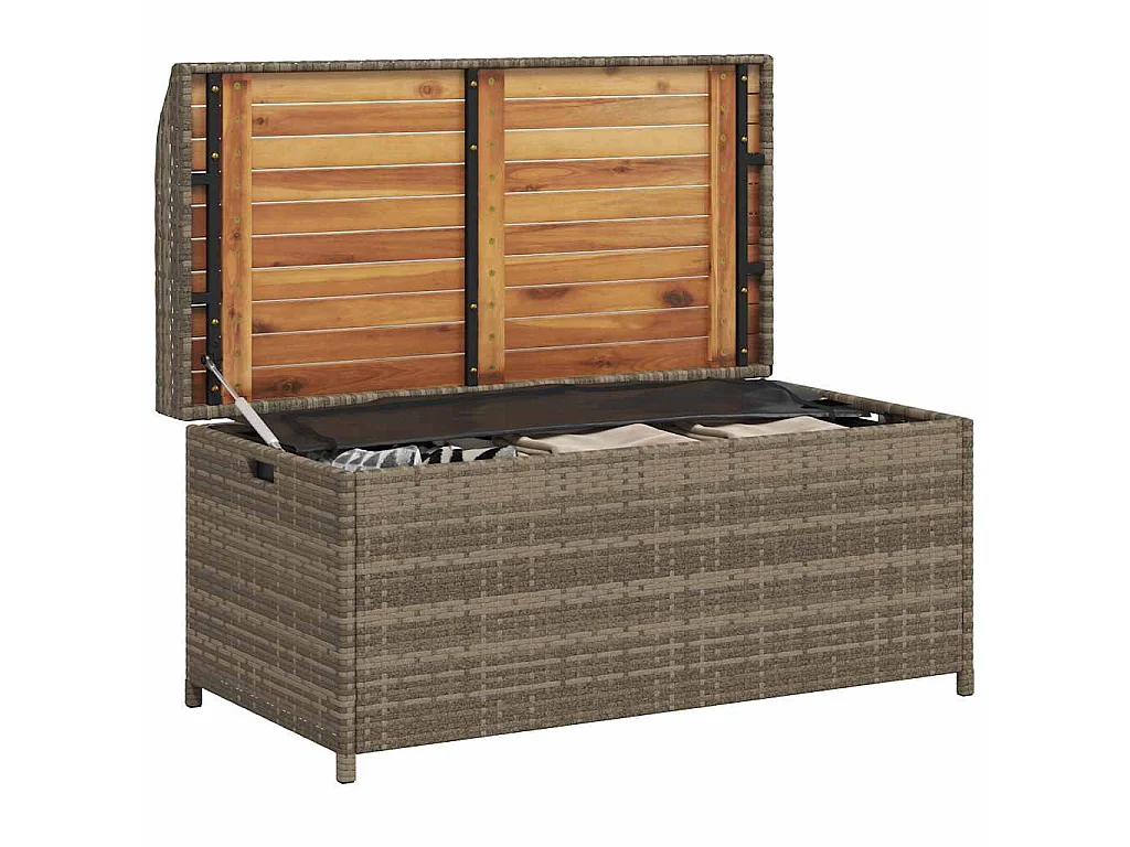 Banco con almacenaje madera acacia ratán PE gris 100x50x52 cm