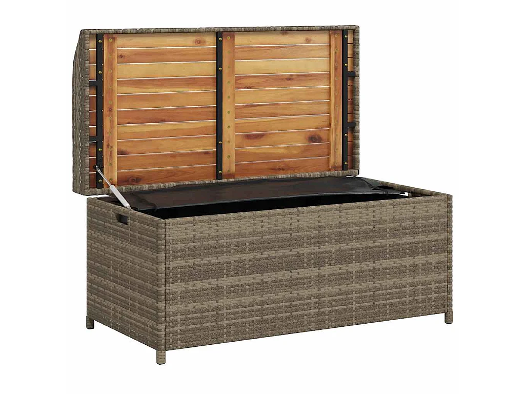 Banco con almacenaje madera acacia ratán PE gris 100x50x52 cm