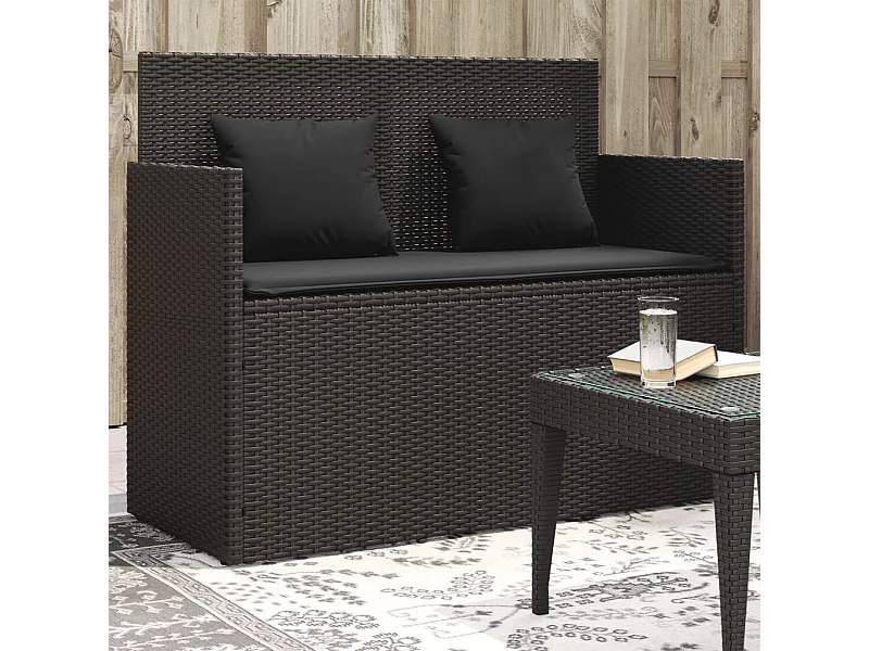Banc de jardin avec coussins noir résine tressée