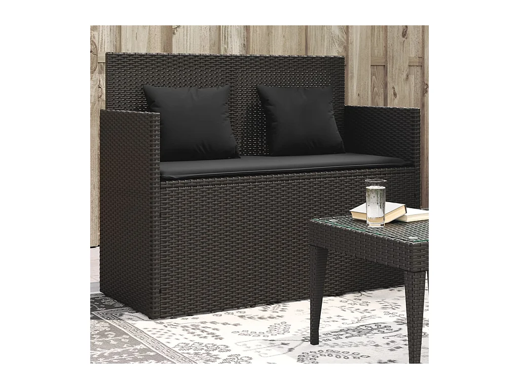 Banc de jardin avec coussins noir résine tressée