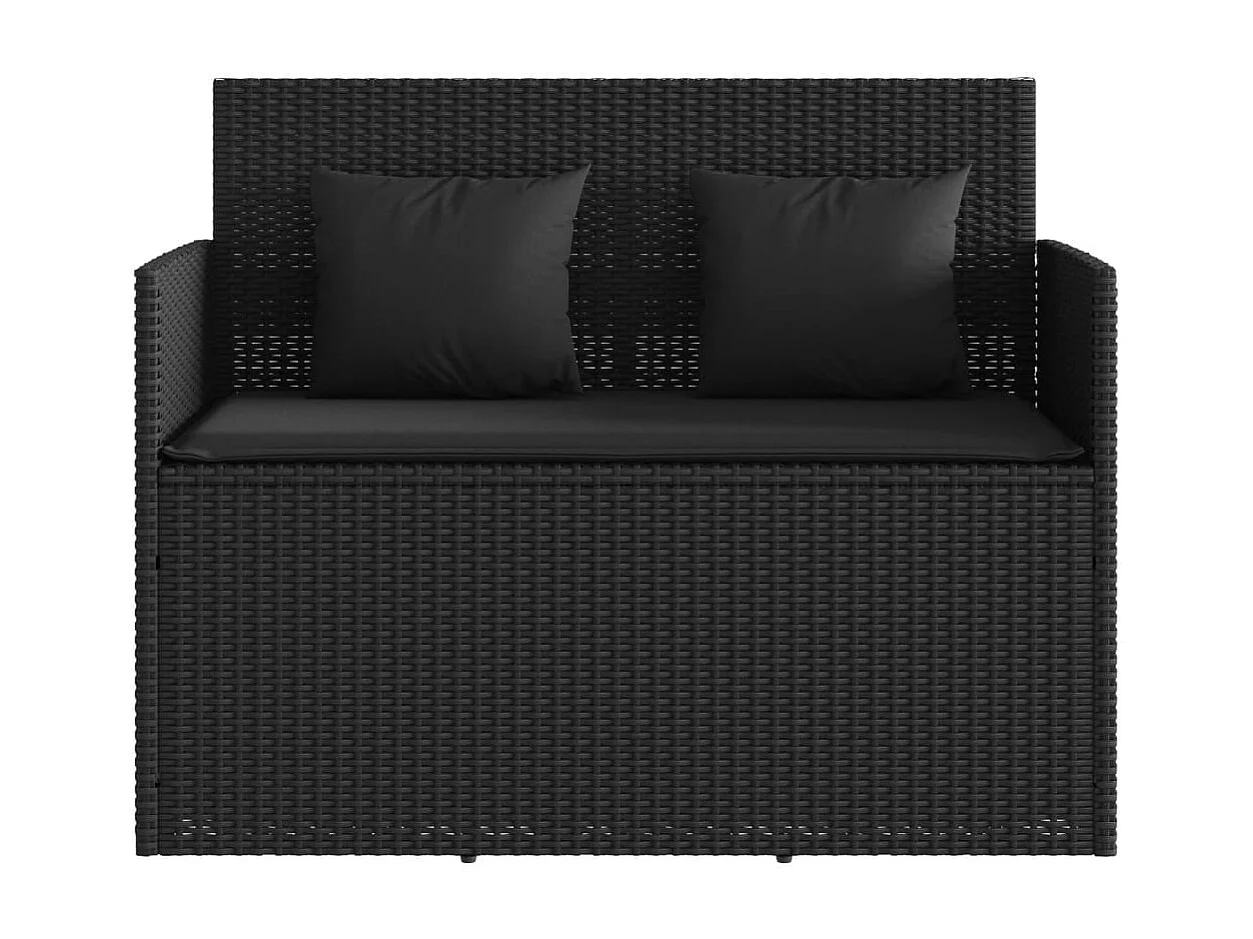 Panca da Giardino con Cuscini Nera in Polyrattan