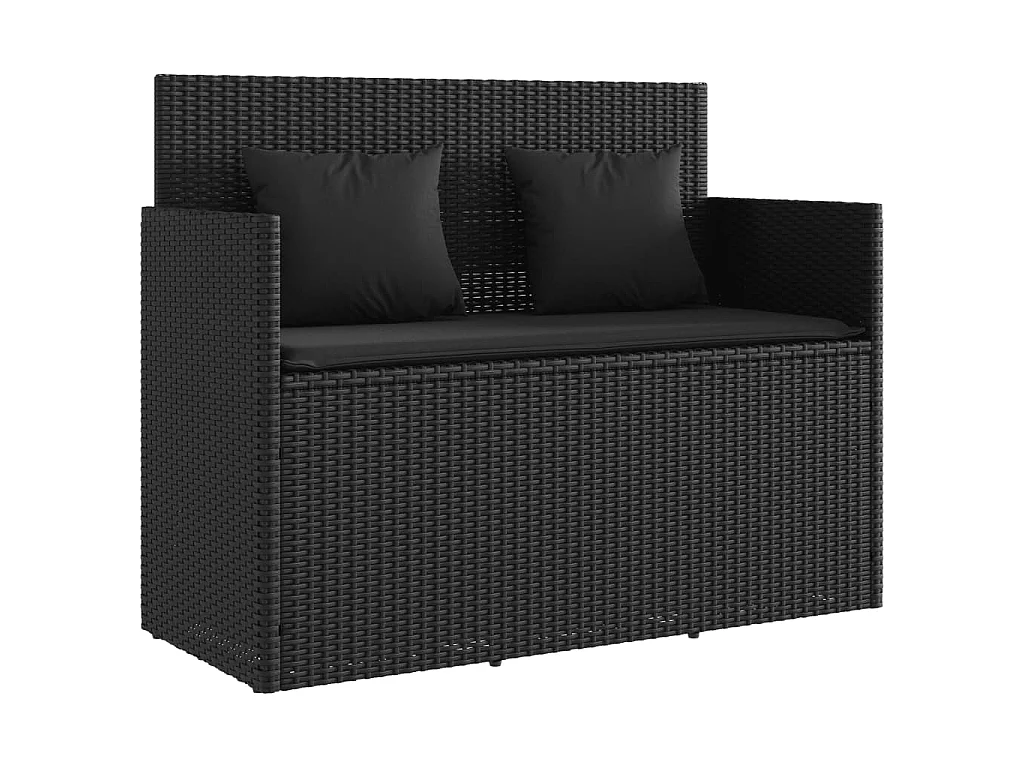 Gartenbank mit Kissen Schwarz Poly Rattan