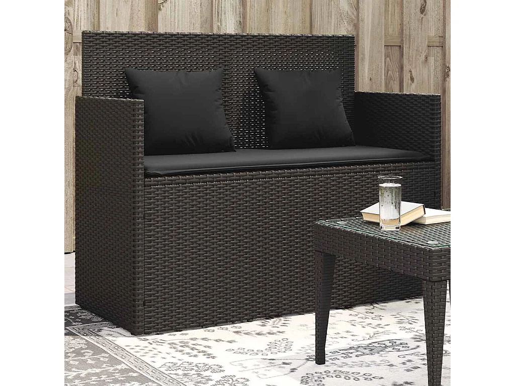 Gartenbank mit Kissen Schwarz Poly Rattan