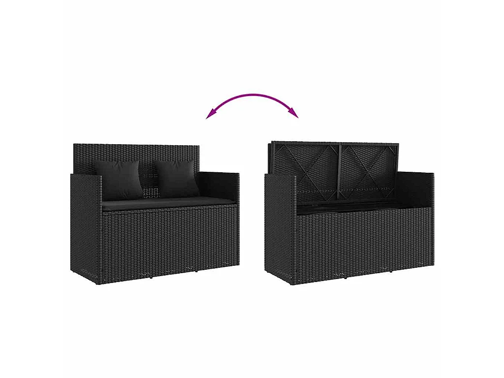 Gartenbank mit Kissen Schwarz Poly Rattan