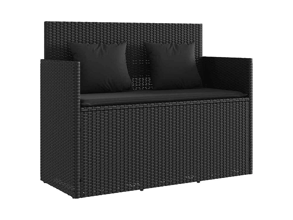 Panca da Giardino con Cuscini Nera in Polyrattan