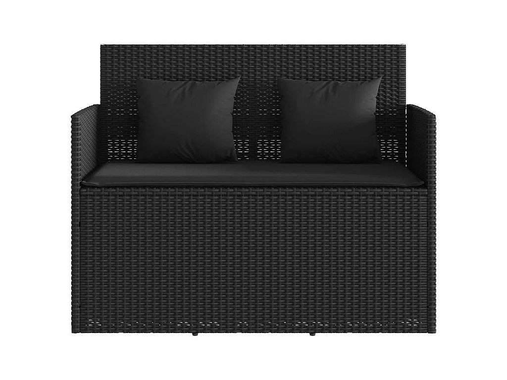 Panca da Giardino con Cuscini Nera in Polyrattan