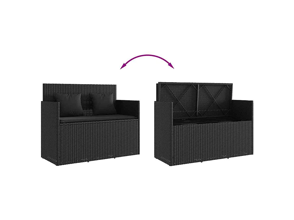 Panca da Giardino con Cuscini Nera in Polyrattan