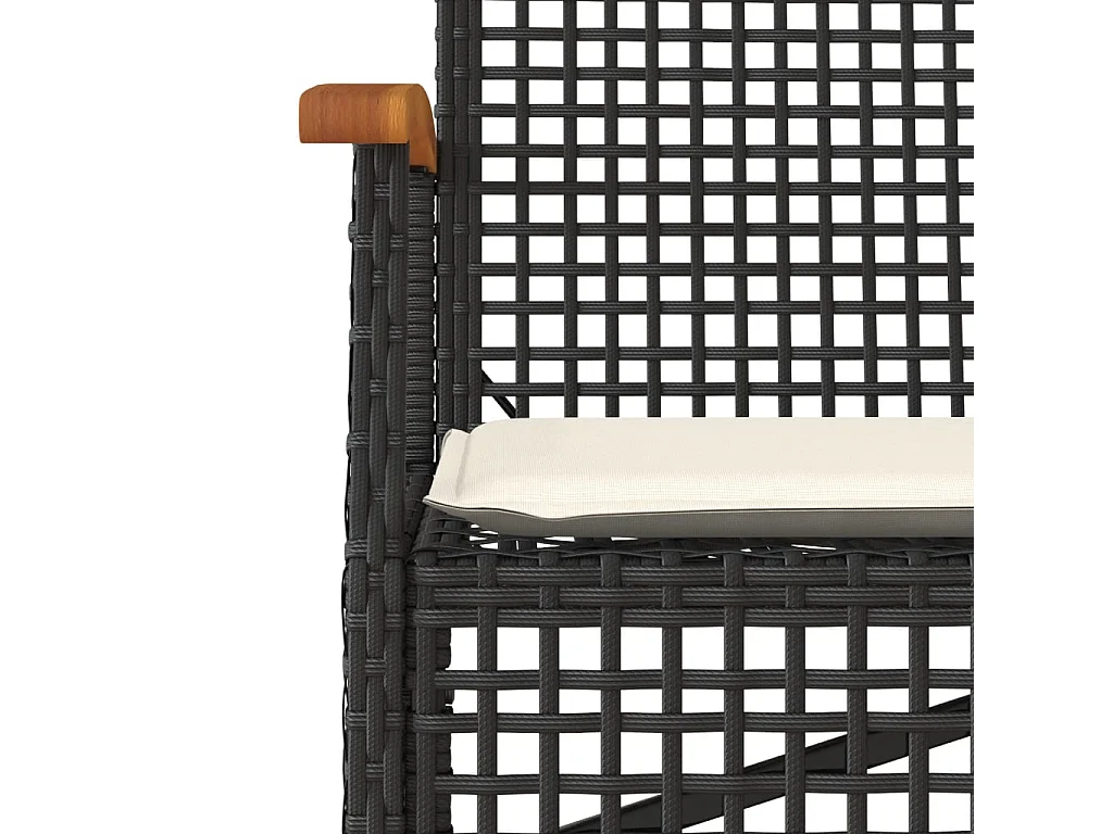 Gartenbank mit Kissen Schwarz Poly Rattan Akazienholz