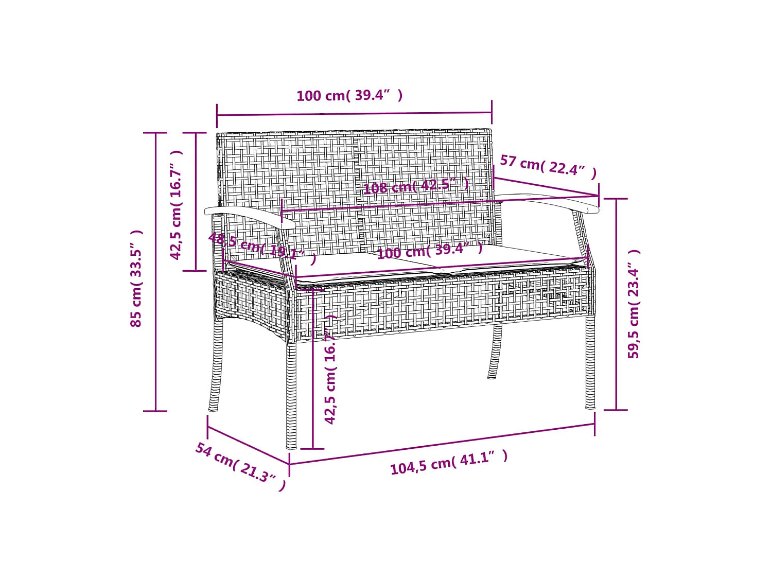 Gartenbank mit Kissen Schwarz Poly Rattan Akazienholz
