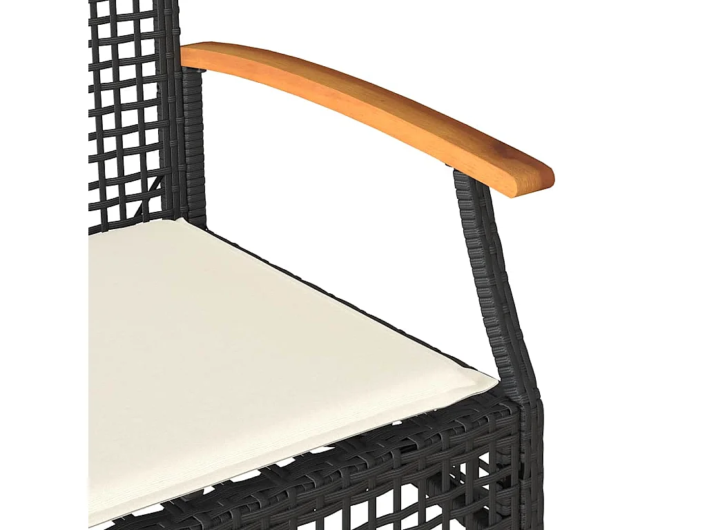 Panca da Giardino con Cuscino Nera in Polyrattan e Legno Acacia
