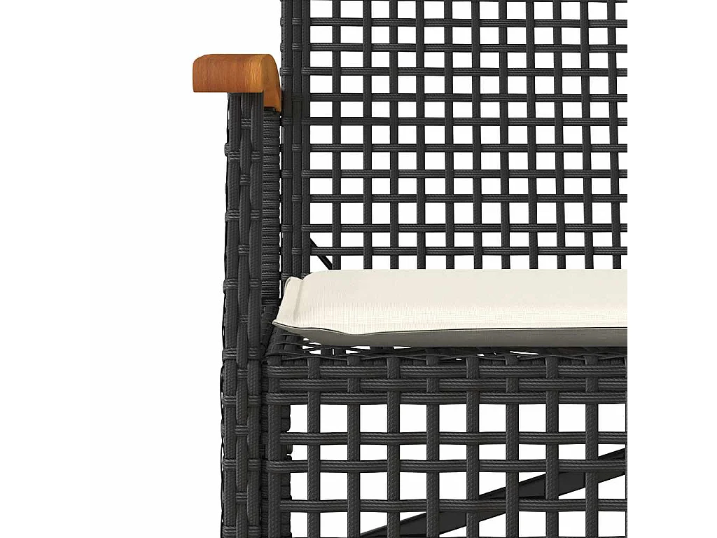 Panca da Giardino con Cuscino Nera in Polyrattan e Legno Acacia