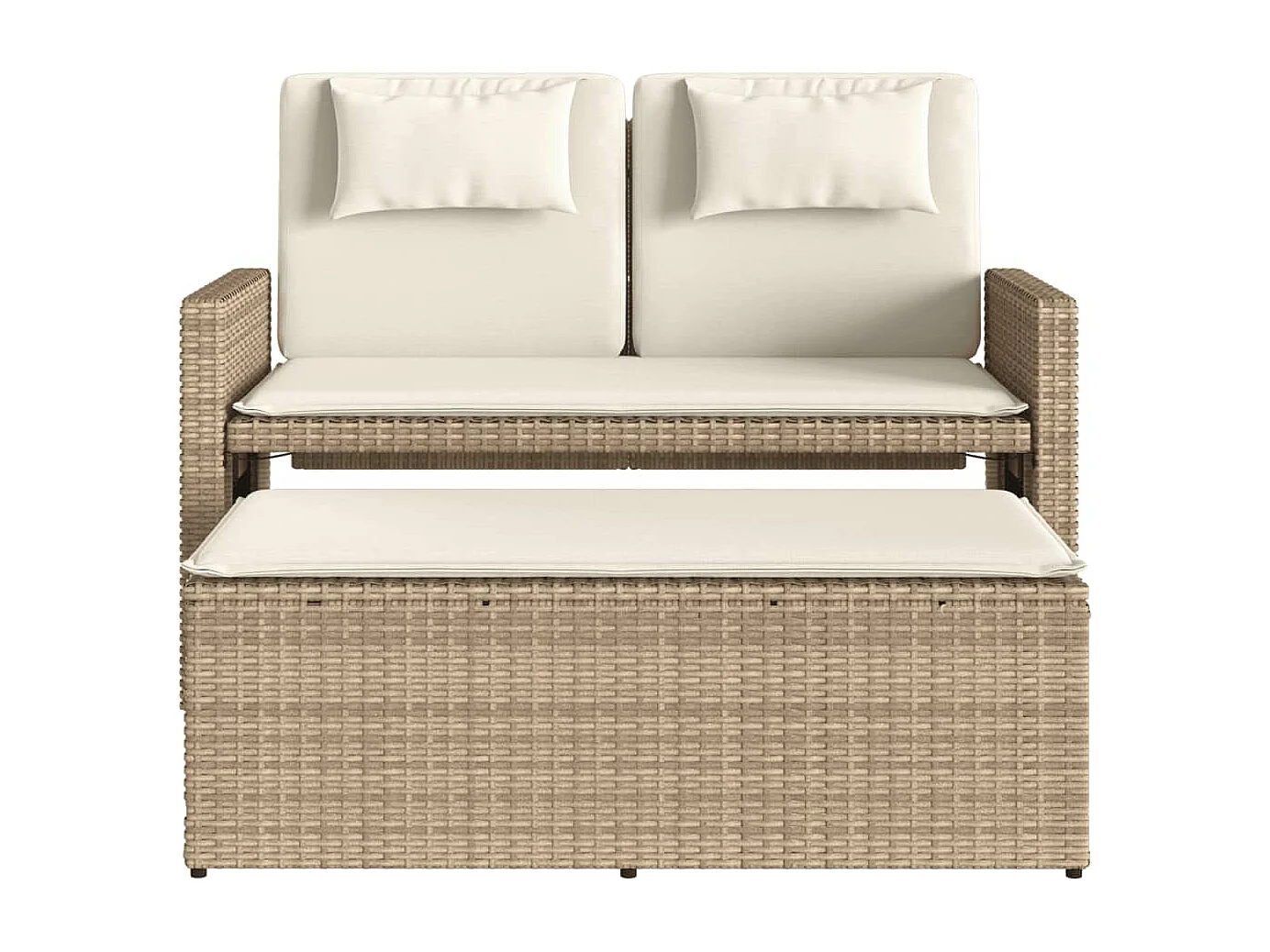 Tuinbankje verstelbaar met kussens poly rattan beige
