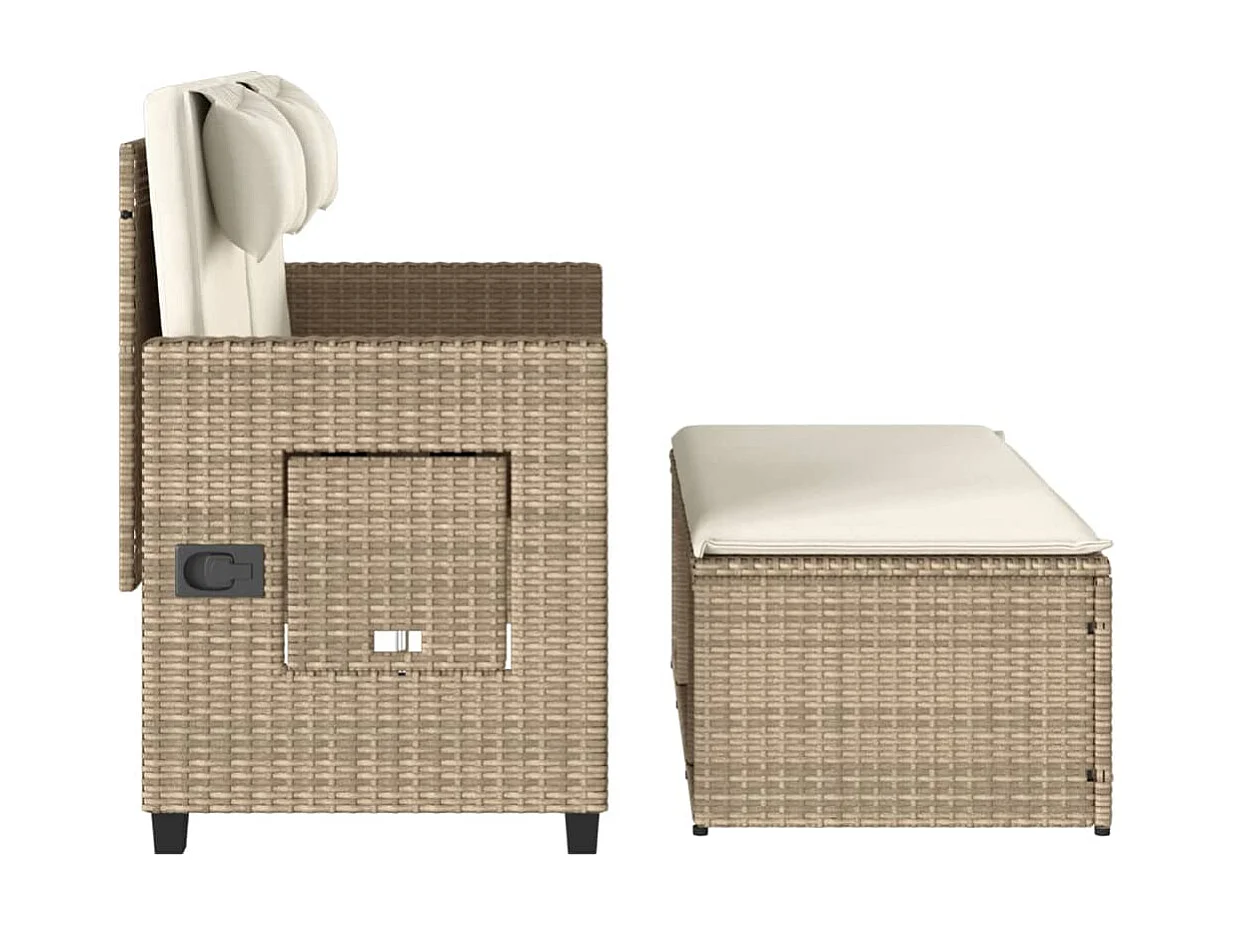 Tuinbankje verstelbaar met kussens poly rattan beige