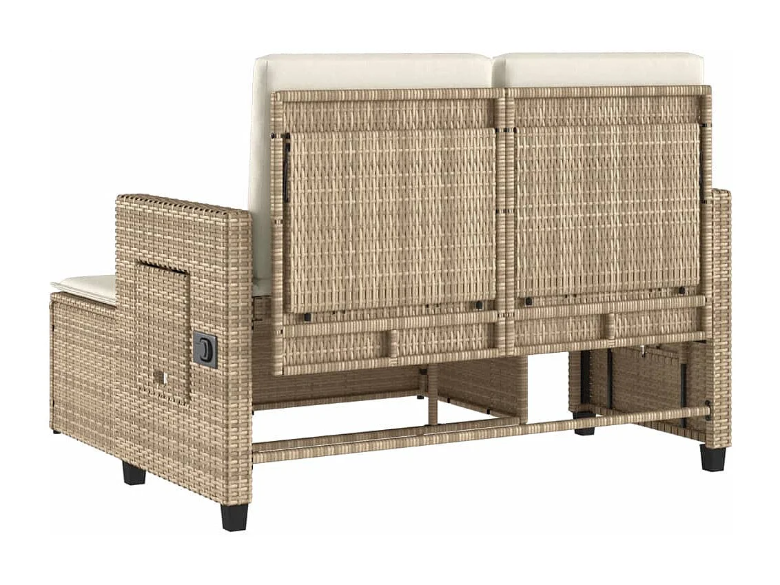 Tuinbankje verstelbaar met kussens poly rattan beige