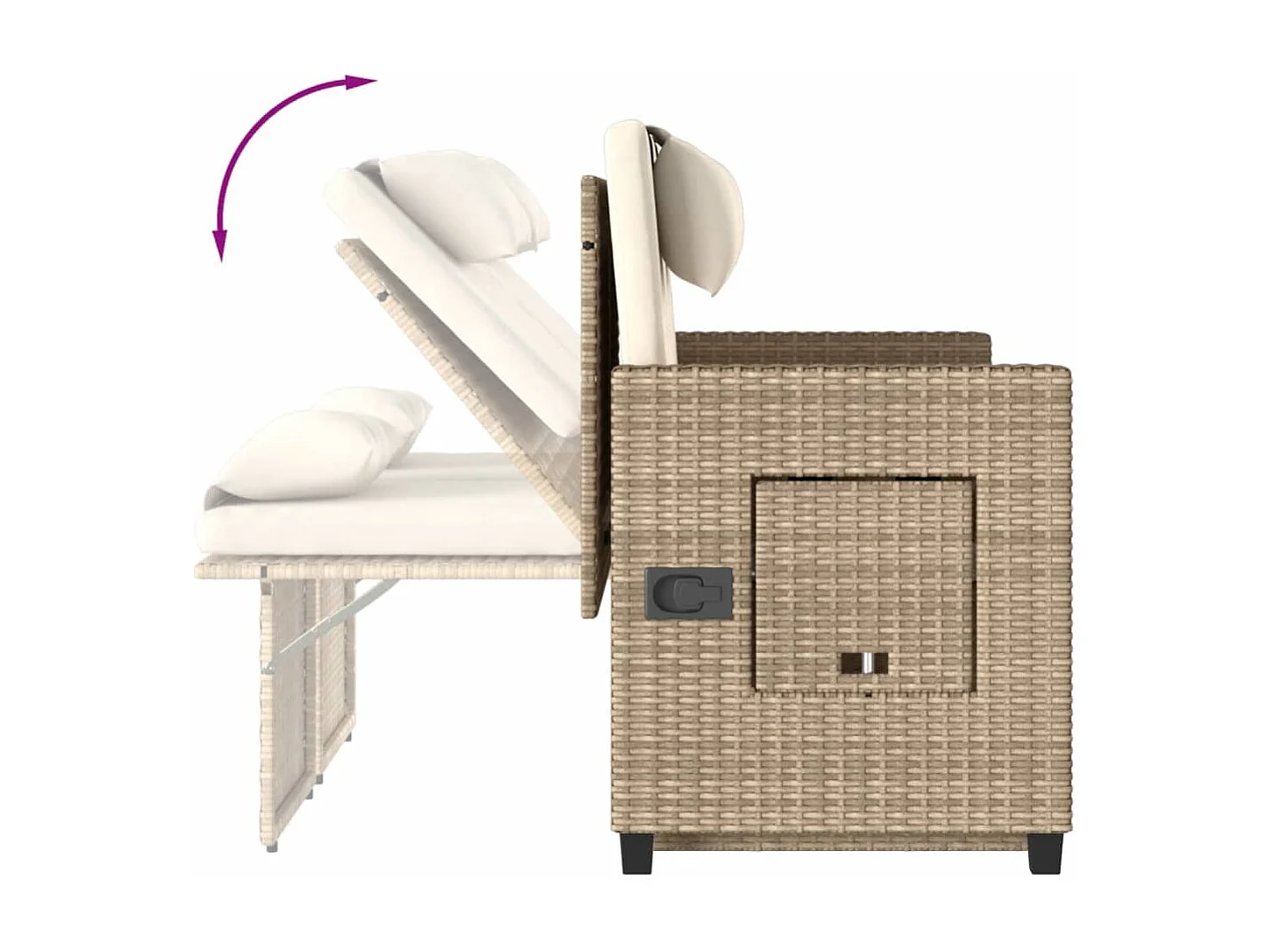Tuinbankje verstelbaar met kussens poly rattan beige