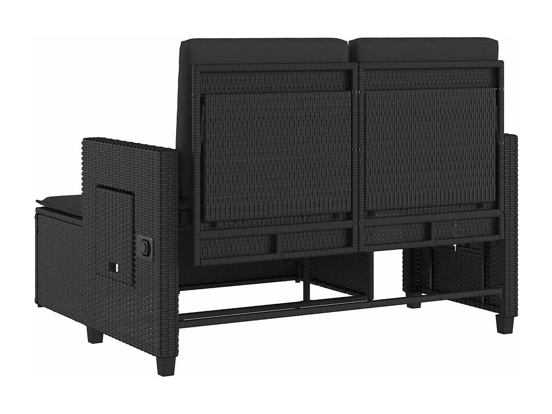 Gartenbank Verstellbar mit Kissen Schwarz Poly Rattan