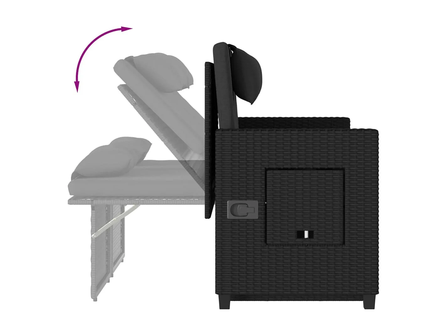 Gartenbank Verstellbar mit Kissen Schwarz Poly Rattan