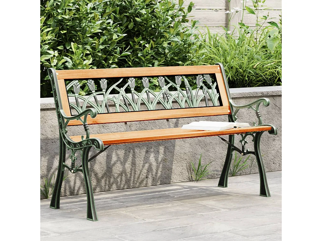 Panca da Giardino 116 cm in Legno Massello di Abete e Acciaio